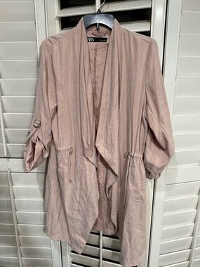 Zara Dusty Rose Lightweight Open Drape Jacket